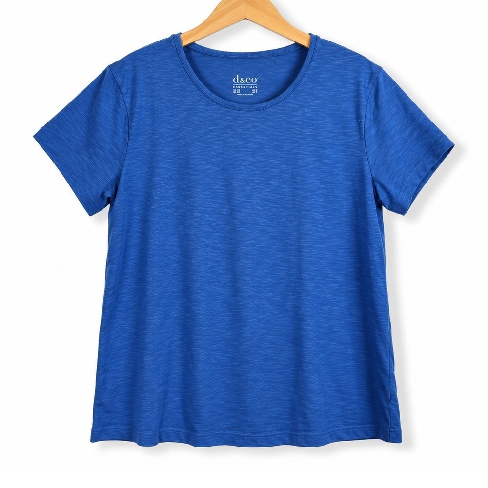 Denim & Co Womens XS Marine Blue Textured Knit Relaxed Short Sleeve Top A652644